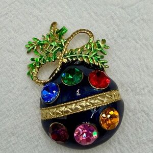 Vintage Holiday Bauble Brooch blue
